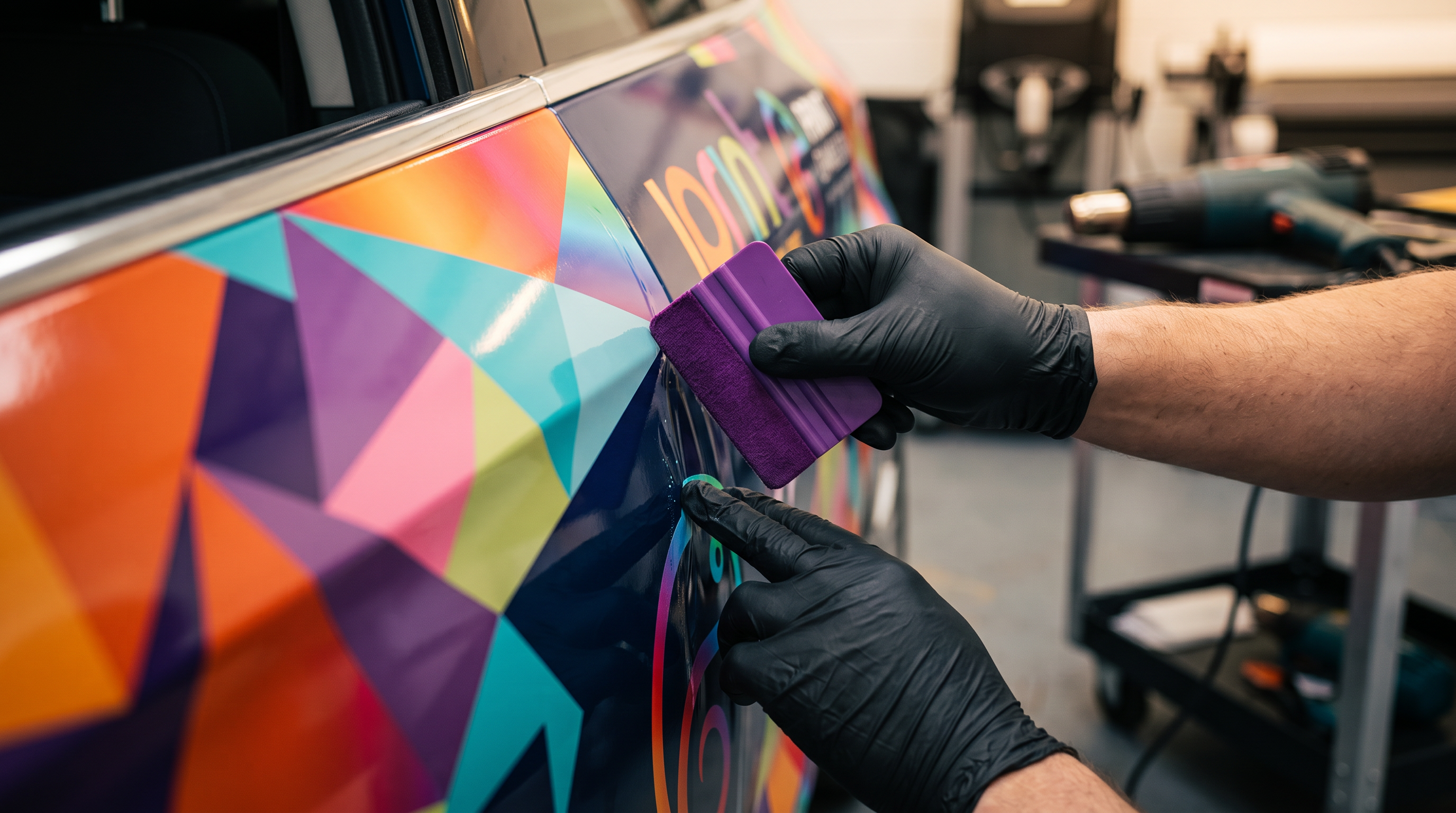 Vehicle wrap being fitted at Campsie